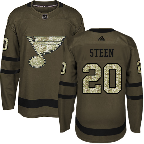 Adidas Blues #20 Alexander Steen Green Salute to Service Stitched NHL Jersey - Click Image to Close